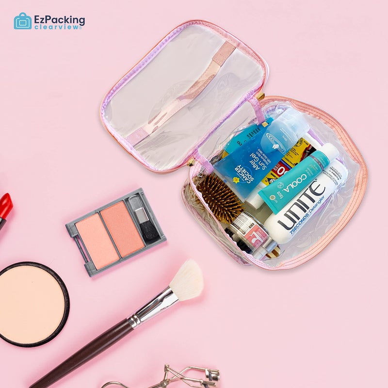 EzPacking Large Cosmetic Bag for Women / Clear  See-Through Makeup  Hair & Nail Accessories Pouch for Travel or Home / Transparent PVC Plastic Organizer  Spacious Interior  Handle & Double Zippers (Blush) - Image 4